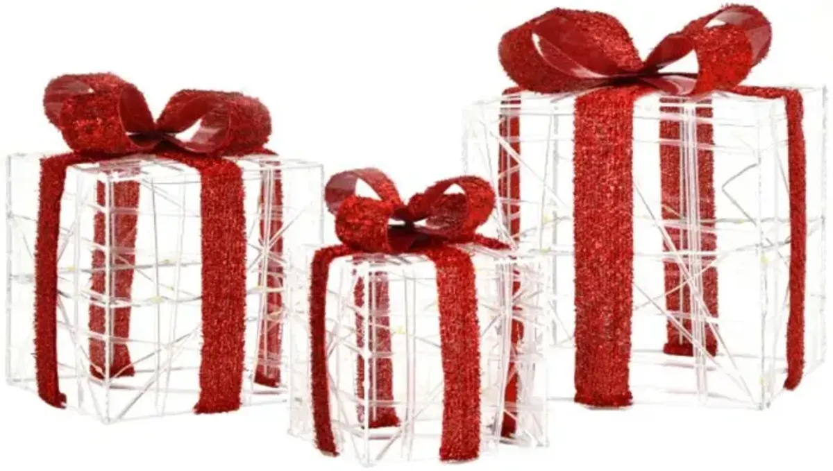 Hivvago 3 Pieces Christmas Lighted Gift Boxes Decorations with 60 LED Lights for Indoor and Outdoor
