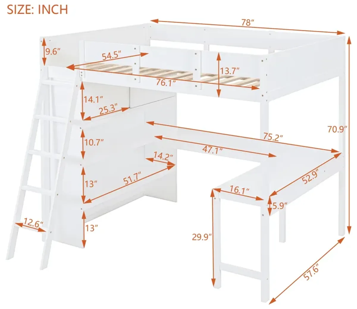 Merax Loft Bed with Desk and Shelf