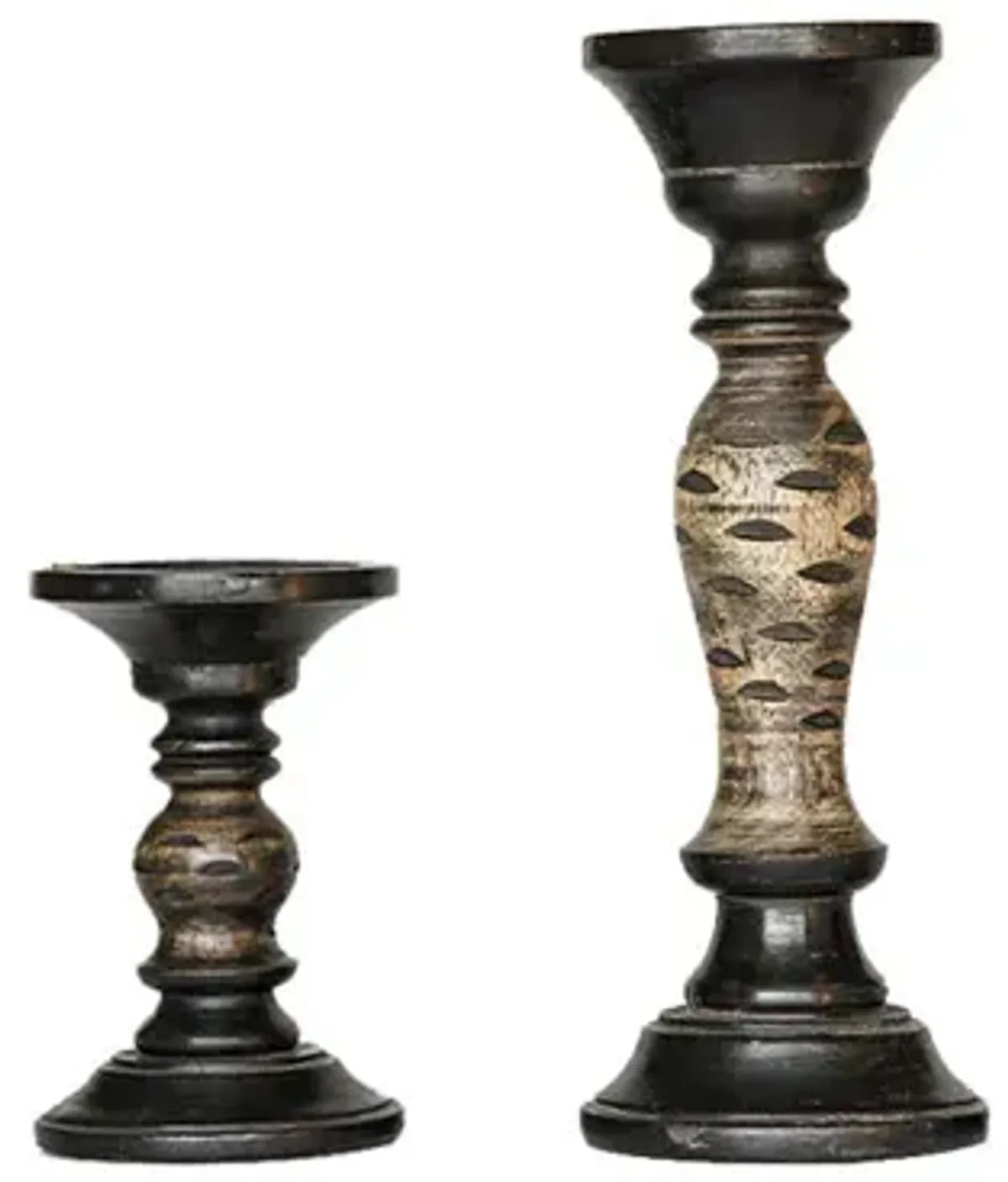 Traditional Dark Polish Eco-friendly Handmade Mango Wood Set Of Two 6" & 12" Pillar Candle Holder BBH Homes