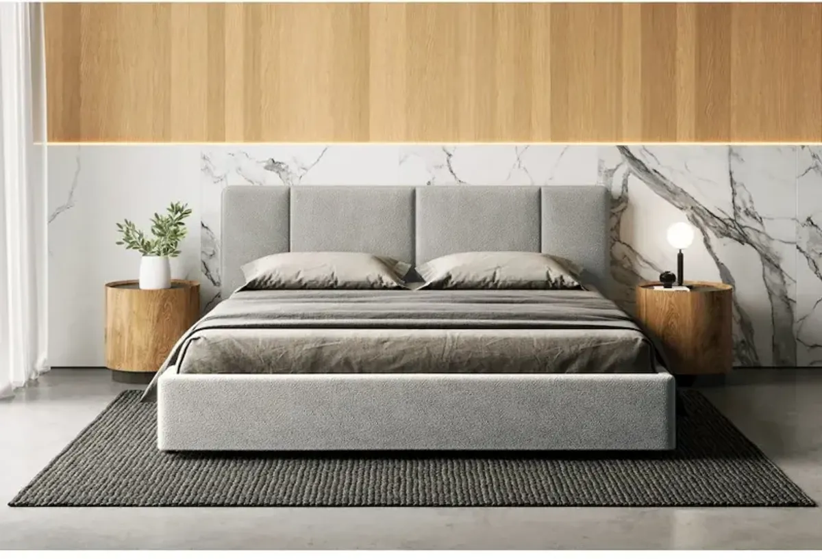 Omax Decor Venice Upholstered Platform King Bed in Gray Boucle Fabric