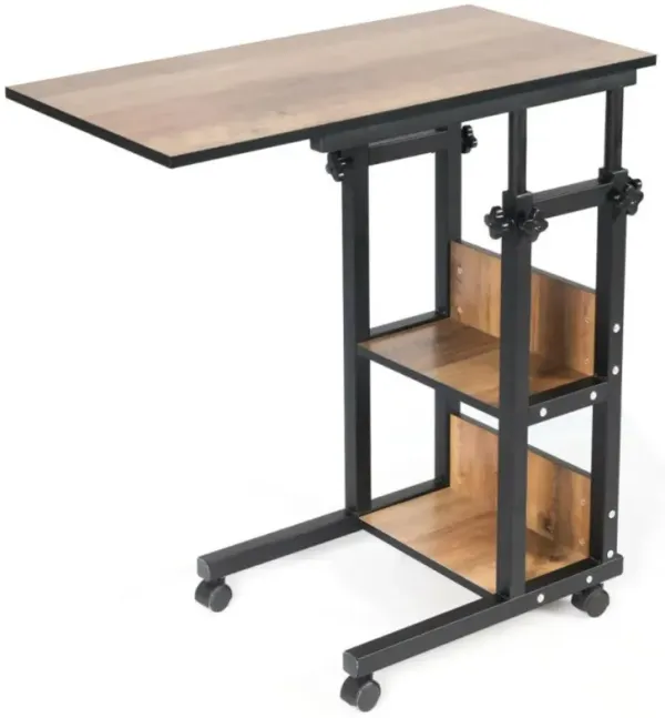 Hivvago C-Shape Mobile Snack End Table with Storage Shelves