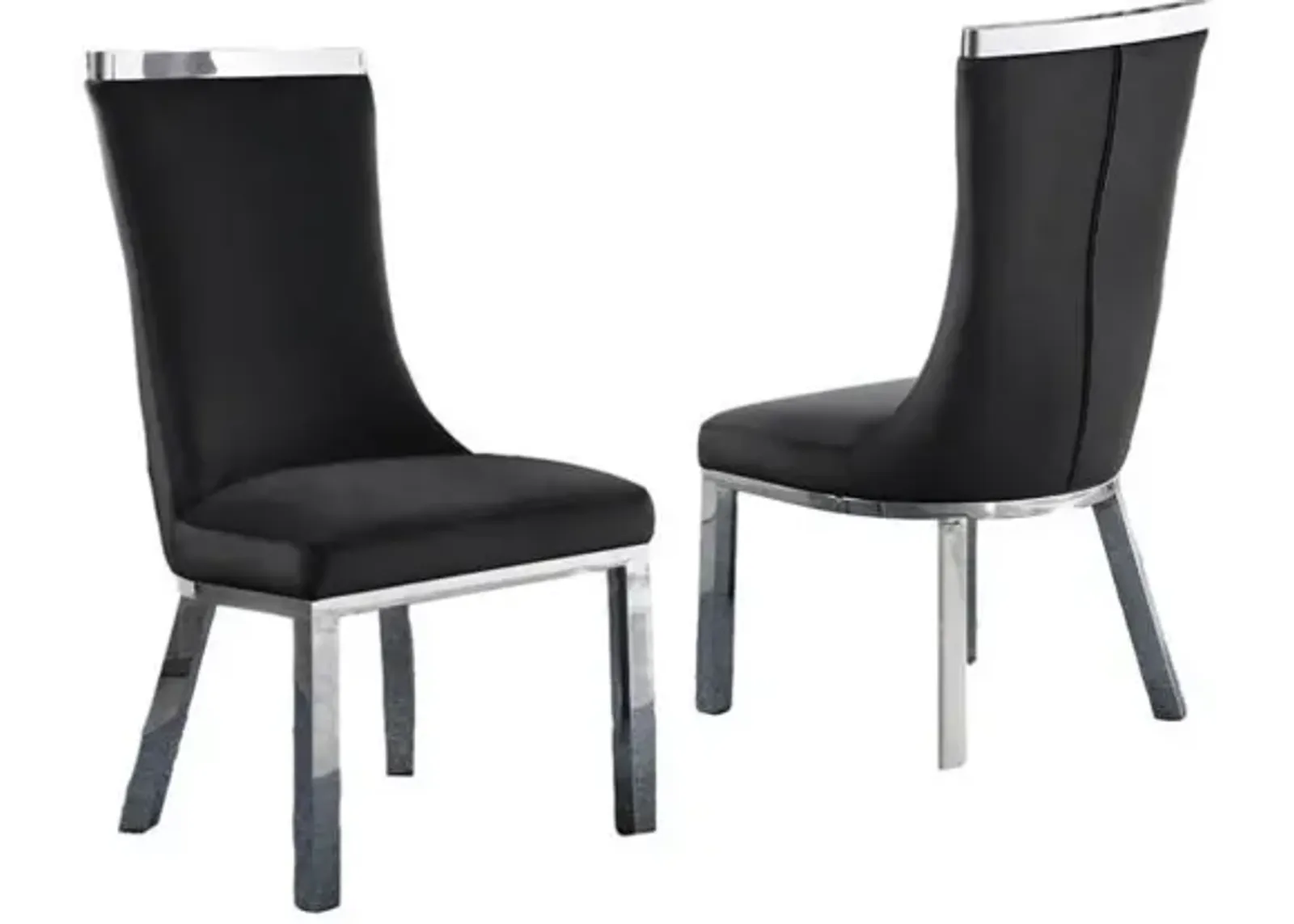 Upholstered dining chiars set of 2 in Black velvet fabric with stainless steel base