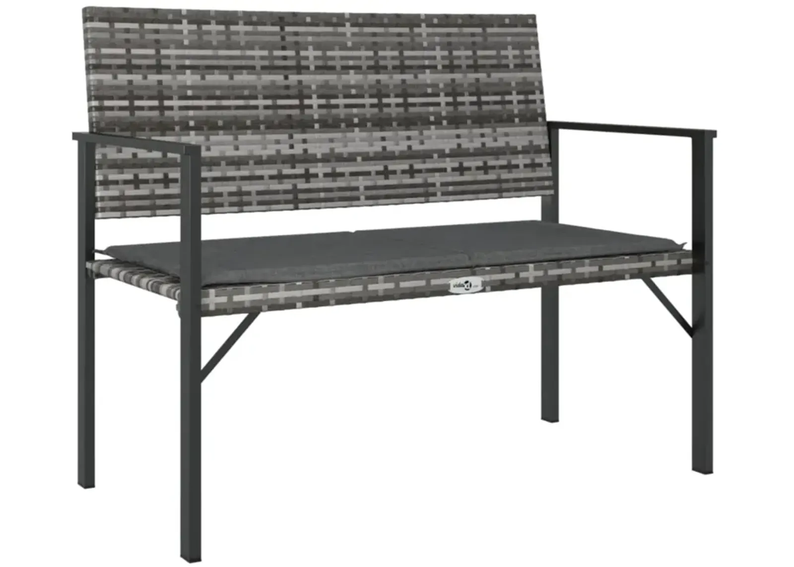 vidaXL 2-Seater Patio Bench with Cushion in Gray - Made of PE/Poly Rattan with Sturdy Powder-Coated Steel Frame - Comfortable Outdoor Seating for Garden & Terrace - Includes Dark Gray Seat Cushion