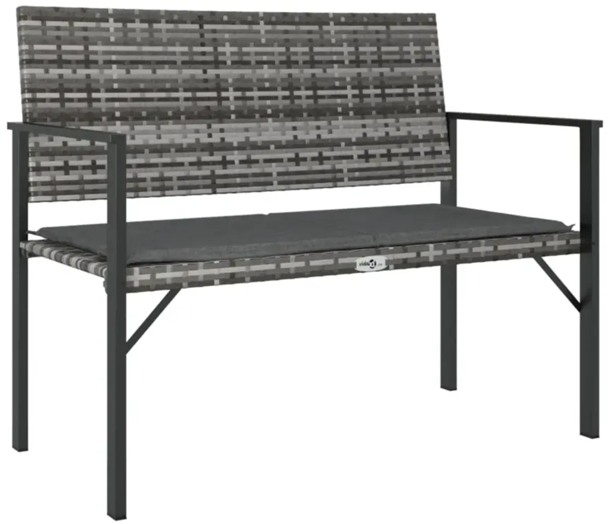 vidaXL 2-Seater Patio Bench with Cushion in Gray - Made of PE/Poly Rattan with Sturdy Powder-Coated Steel Frame - Comfortable Outdoor Seating for Garden & Terrace - Includes Dark Gray Seat Cushion