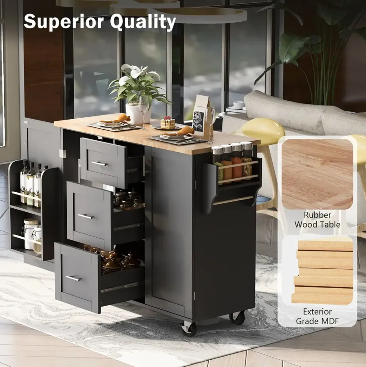 Merax Modern Kitchen Cart Rolling Kitchen Island with Storage