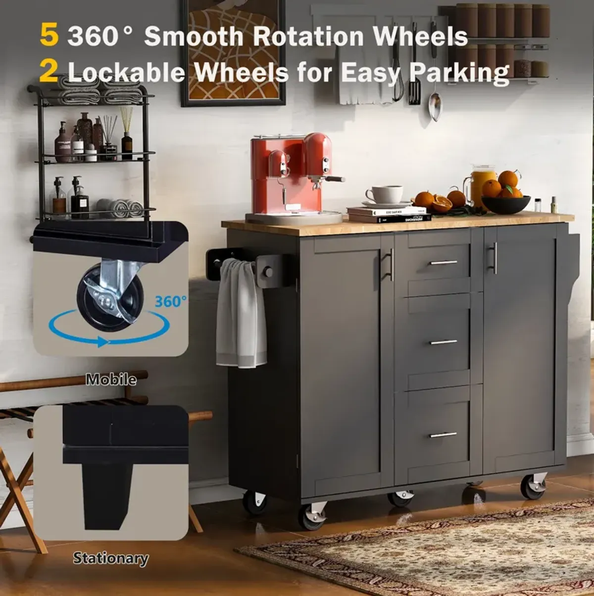 Merax Modern Kitchen Cart Rolling Kitchen Island with Storage