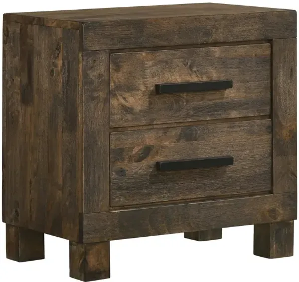 Wooden Nightstand with 2 Drawers and Grain Details, Brown-Benzara