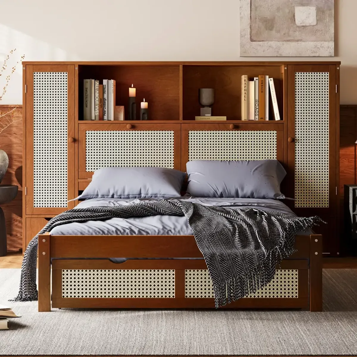 Merax Wooden Platform Bed with Storage Headboard