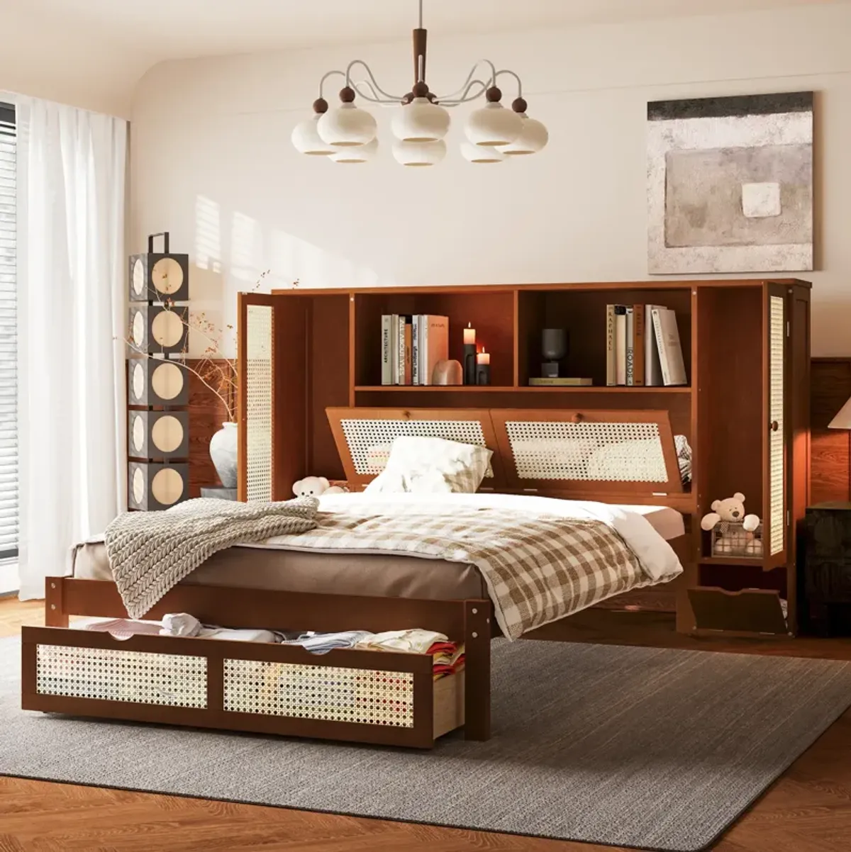 Merax Wooden Platform Bed with Storage Headboard