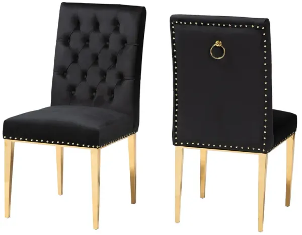 Baxton Studio Caspera and Luxe Black Velvet Fabric and Gold Metal 2-Piece Dining Chair Set