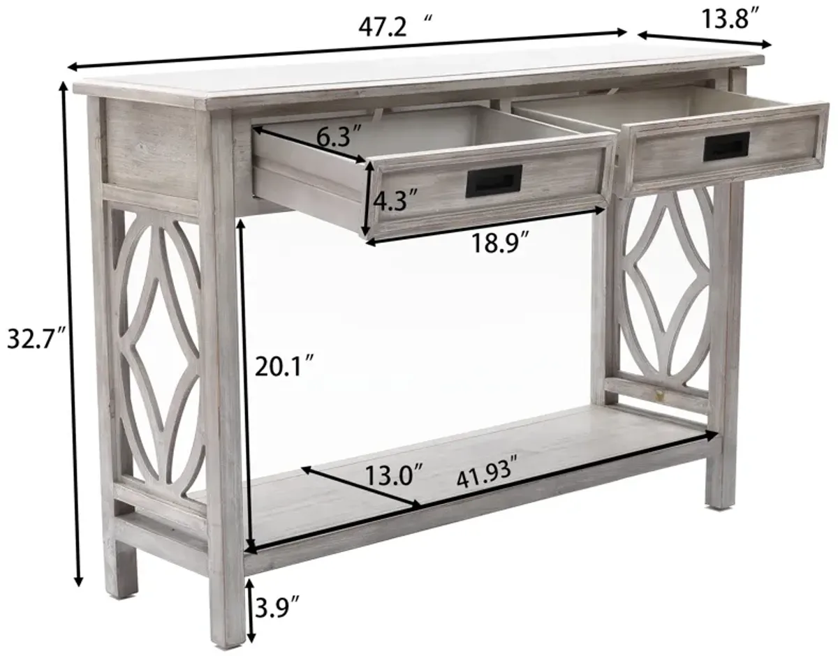 LuxenHome Gray Wood 2-Drawer 1-Shelf Console and Entry Table