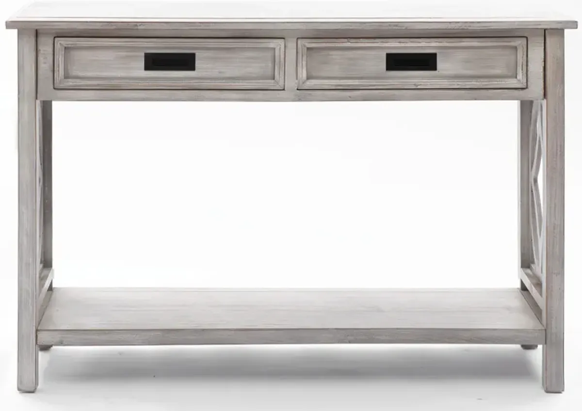 LuxenHome Gray Wood 2-Drawer 1-Shelf Console and Entry Table