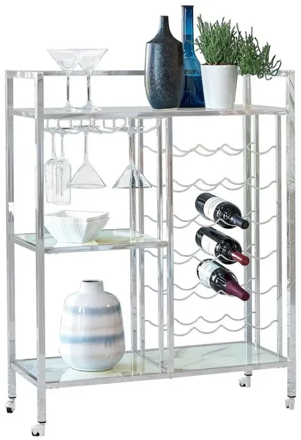 Derion 3-tier Rectangular Glass Shelf Metal Bar Cart Chrome