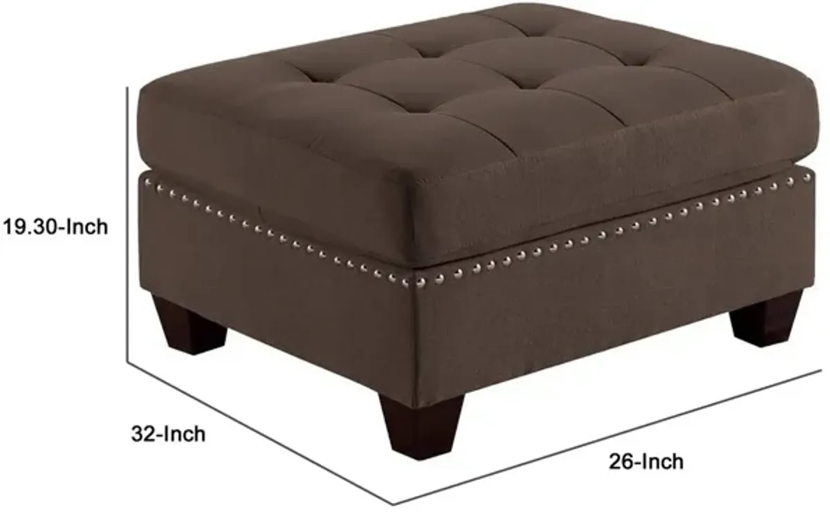 Pali 32 Inch Modern Square Ottoman, Foam Tufted Seat, Brown Linen Fabric-Benzara