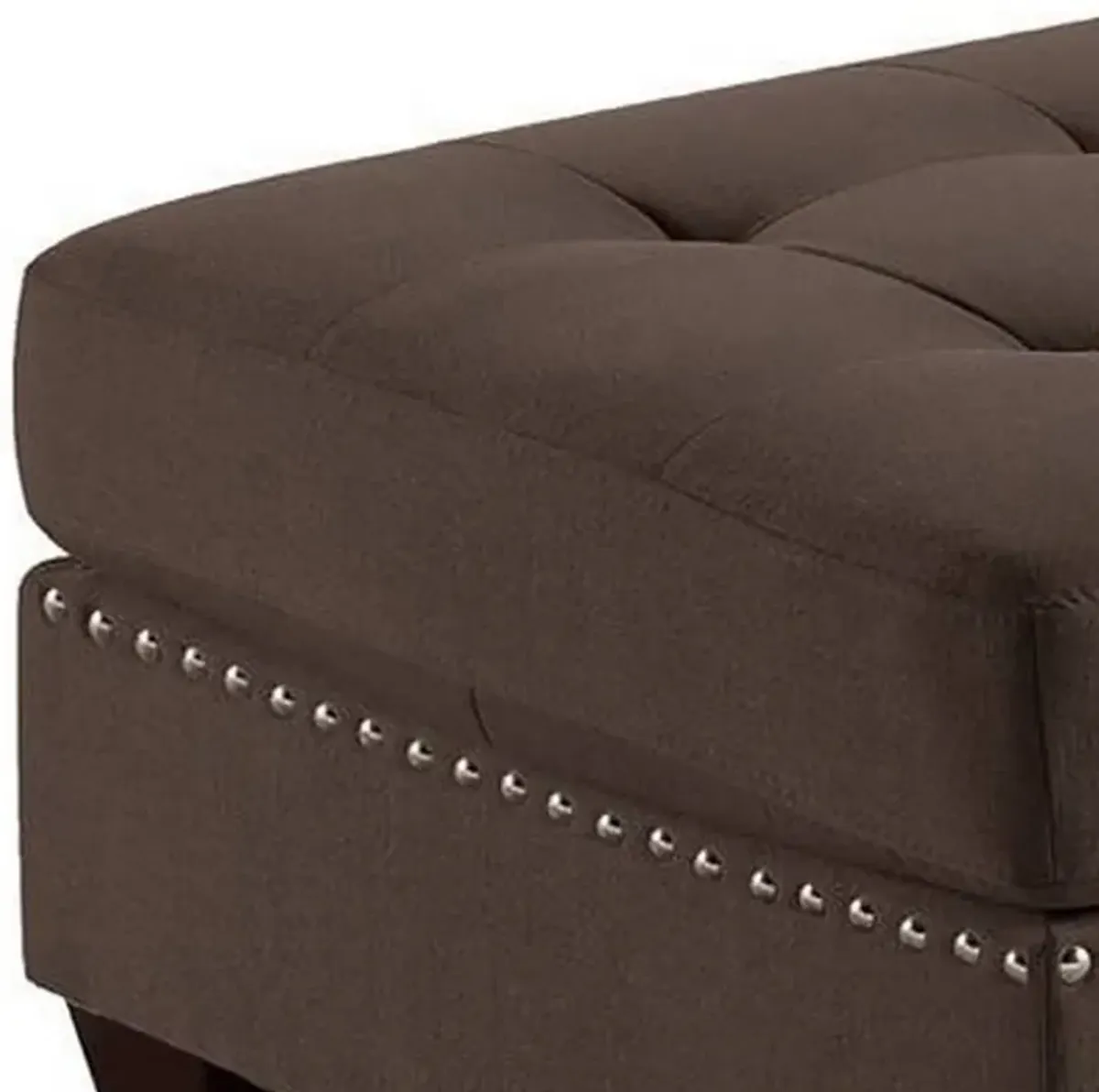 Pali 32 Inch Modern Square Ottoman, Foam Tufted Seat, Brown Linen Fabric-Benzara