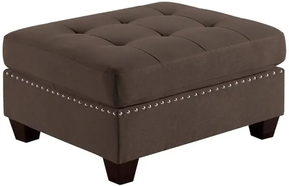 Pali 32 Inch Modern Square Ottoman, Foam Tufted Seat, Brown Linen Fabric-Benzara