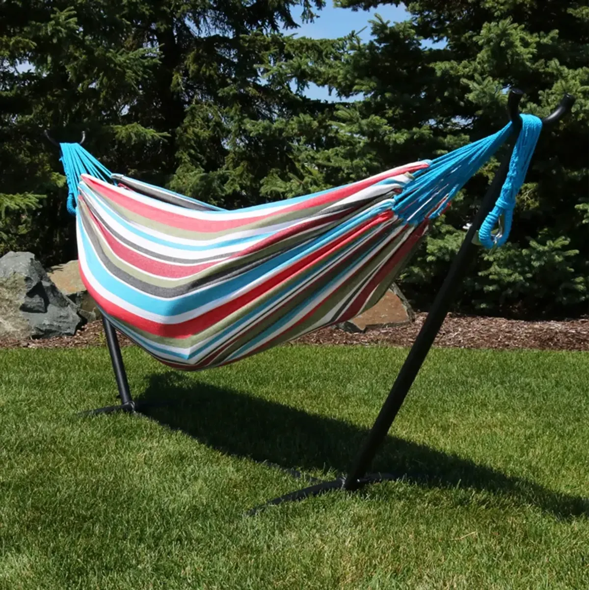 Sunnydaze Large Cotton Hammock with Steel Stand and Carrying Case