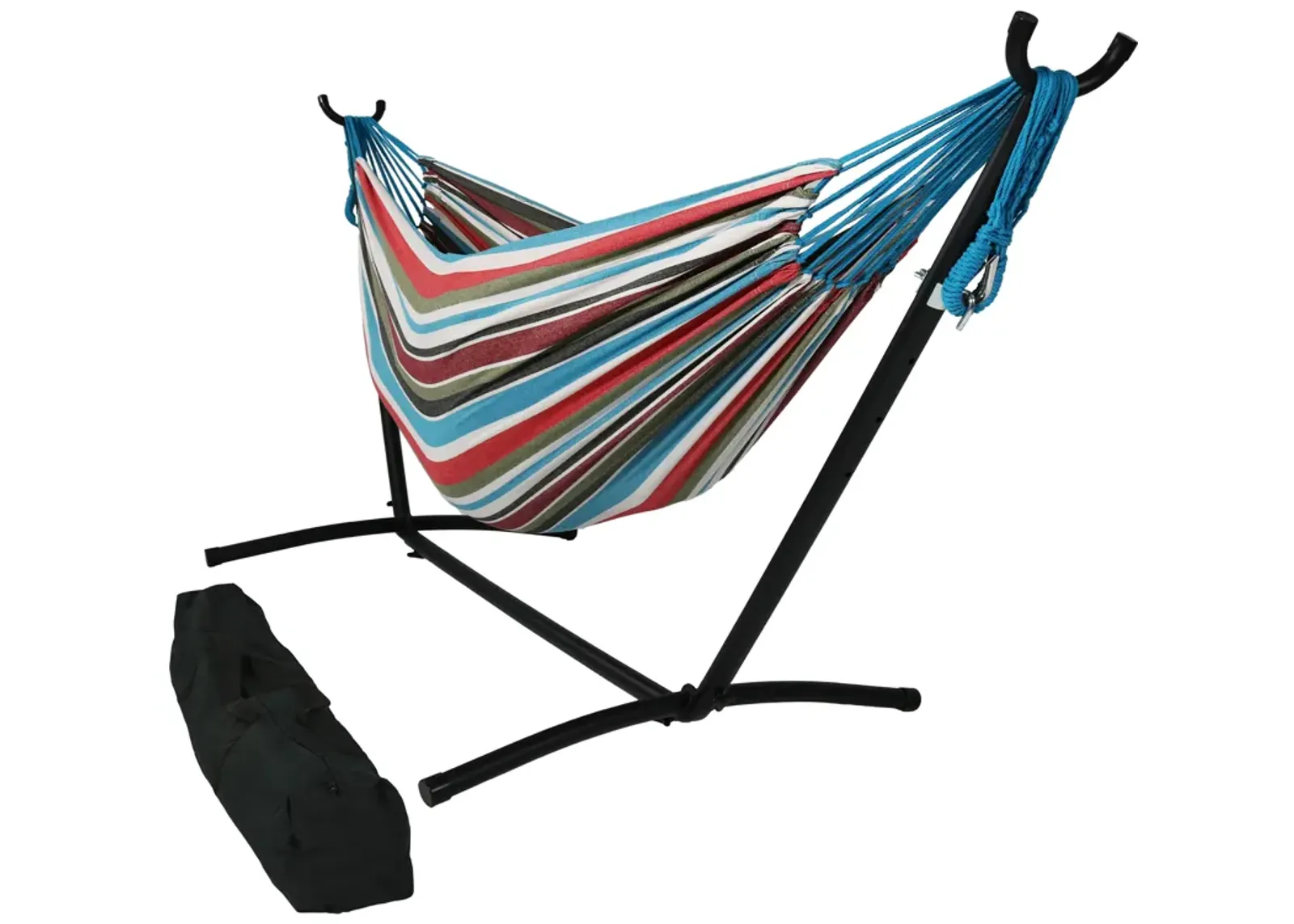 Sunnydaze Large Cotton Hammock with Steel Stand and Carrying Case