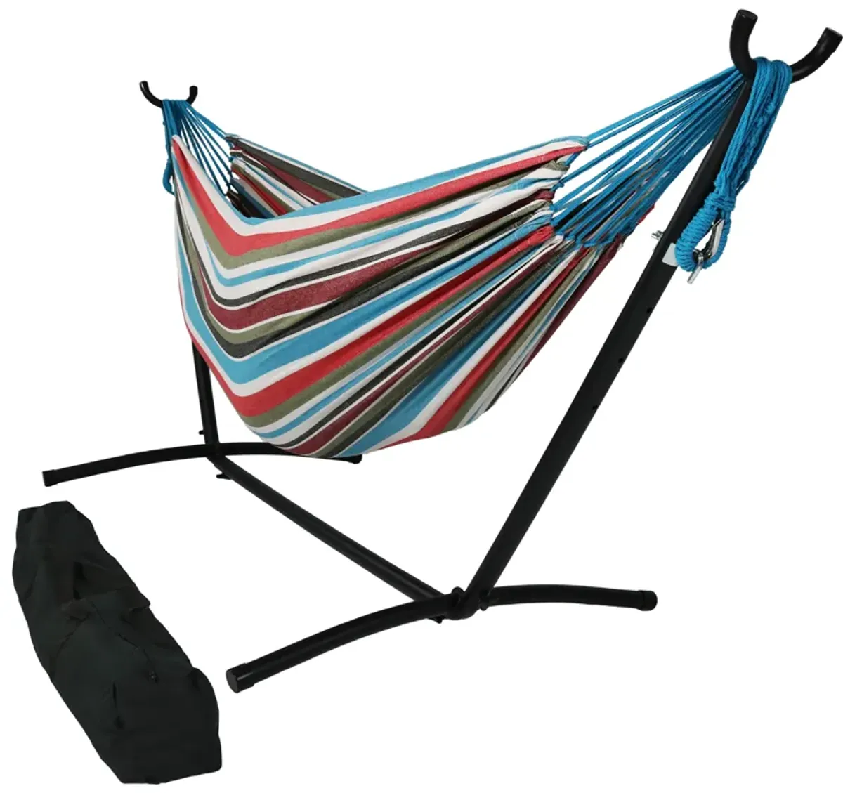 Sunnydaze Large Cotton Hammock with Steel Stand and Carrying Case