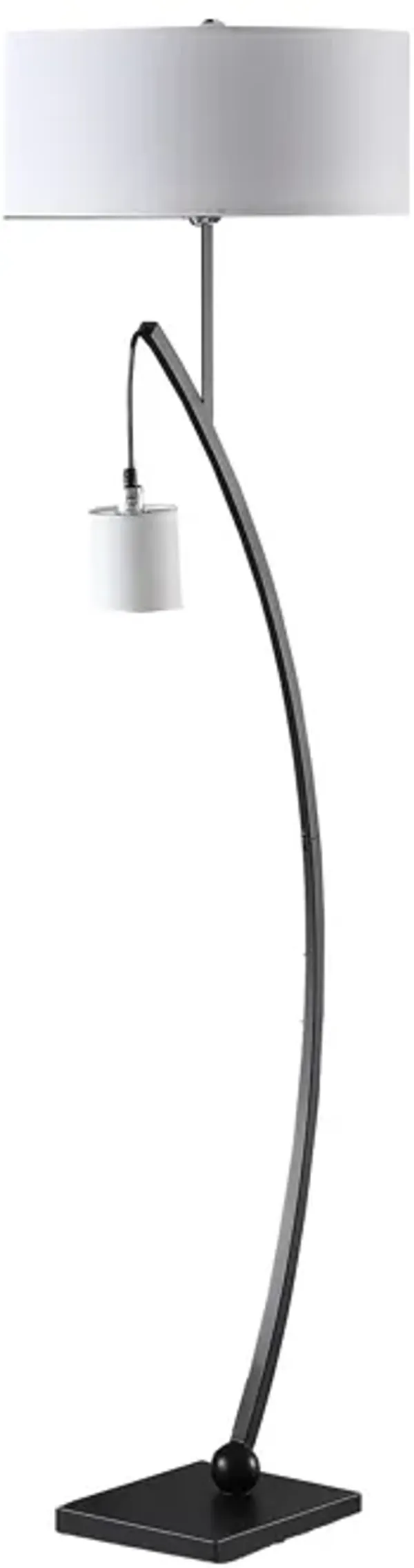 Hivvago 59" Matte Black Dual Arc Floor Lamp With White Drum Shade