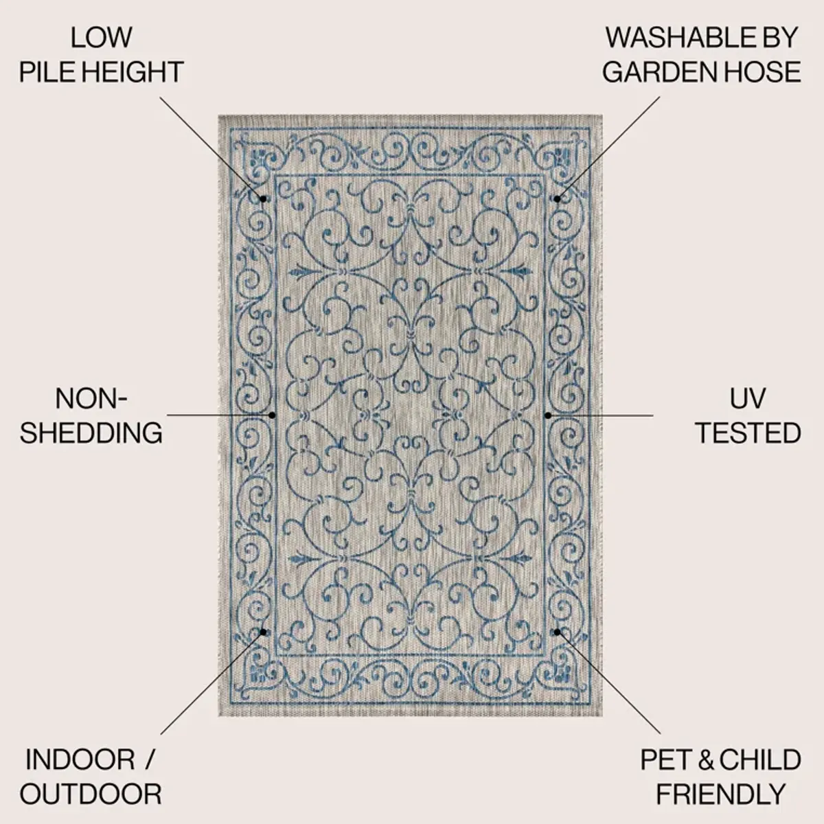 Charleston Vintage Filigree Textured Weave Indoor/Outdoor Area Rug