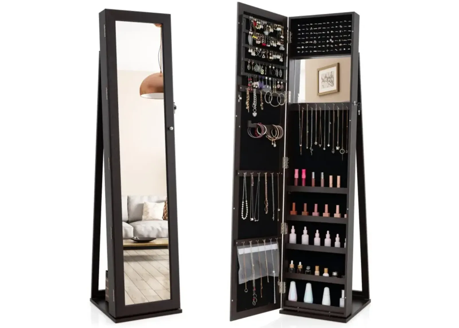 Hivvago Standing Lockable Jewelry Storage Organizer with Full-Length Mirror