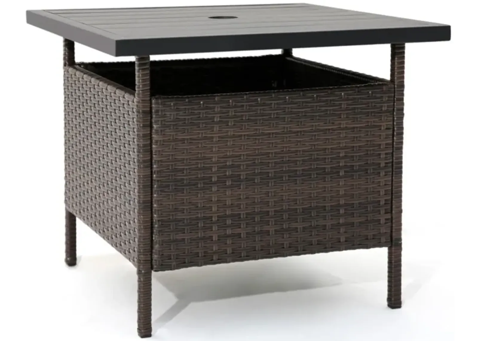 Hivvago Patio Square Wicker Side Table with Umbrella Hole for Yard Garden Poolside