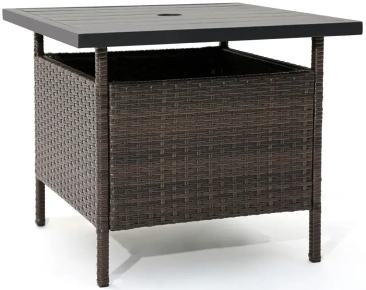 Hivvago Patio Square Wicker Side Table with Umbrella Hole for Yard Garden Poolside