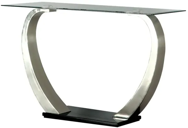 Rectangular Glass Top Sofa Table with Curved Pedestal Base, Black and Gray