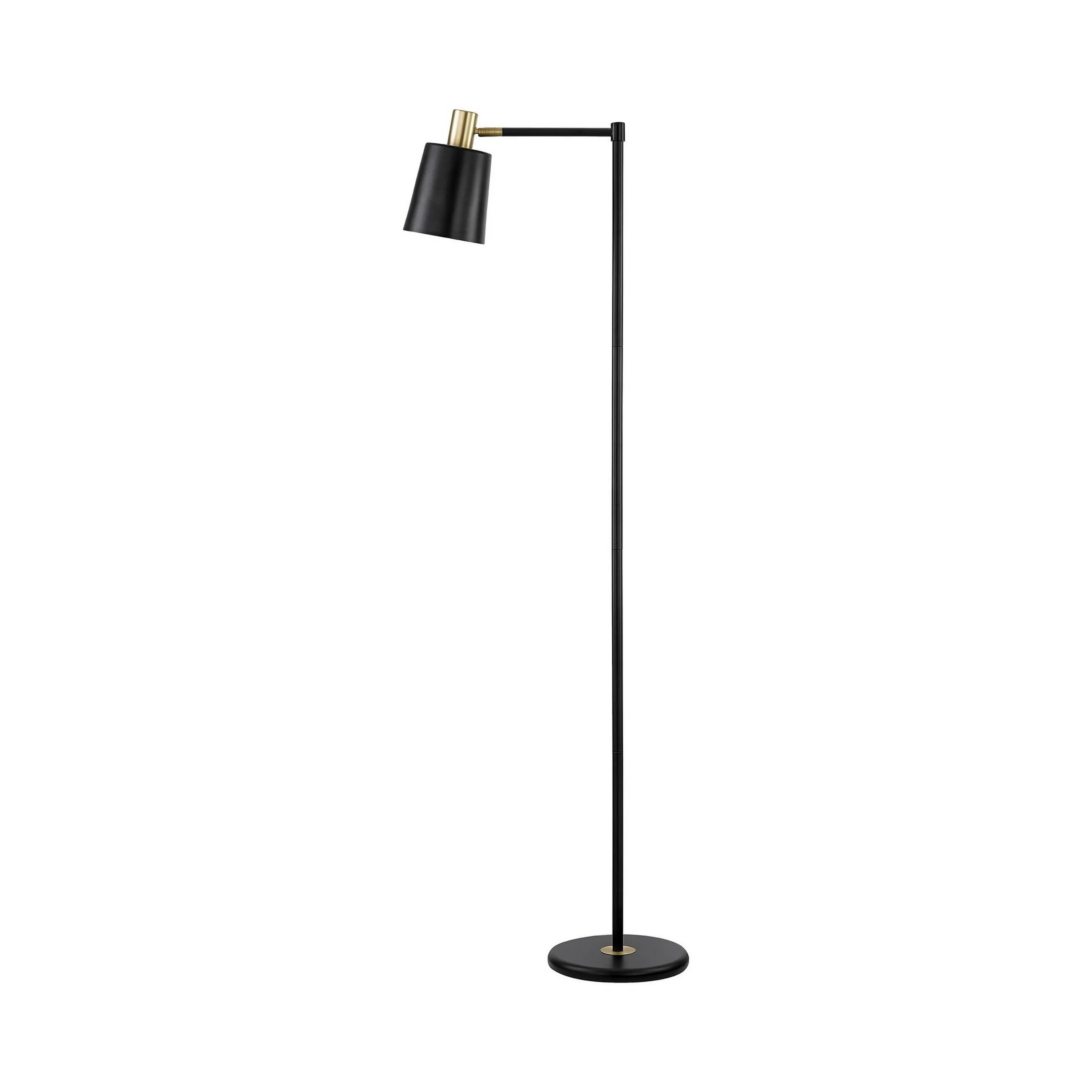 Tubular Metal Floor Lamp with Horn Style Shade, Black-Benzara