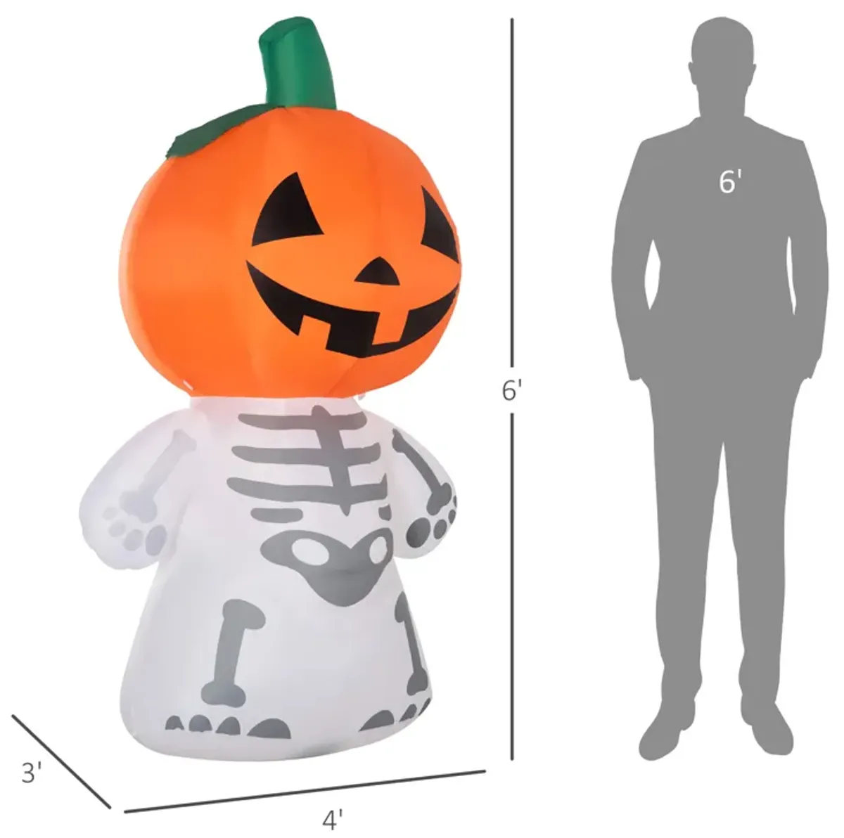 6ft Inflatable Halloween Pumpkin Man with Smile Blow-Up Outdoor Display w/ LEDs