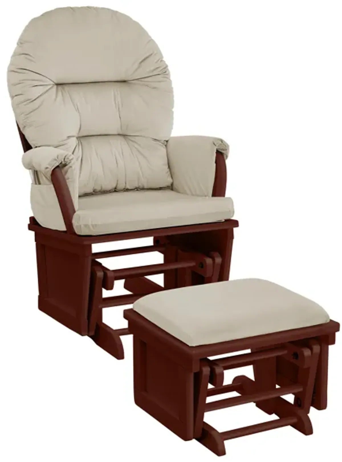 Madison Glider and Ottoman Espresso Wood and Beige Fabric