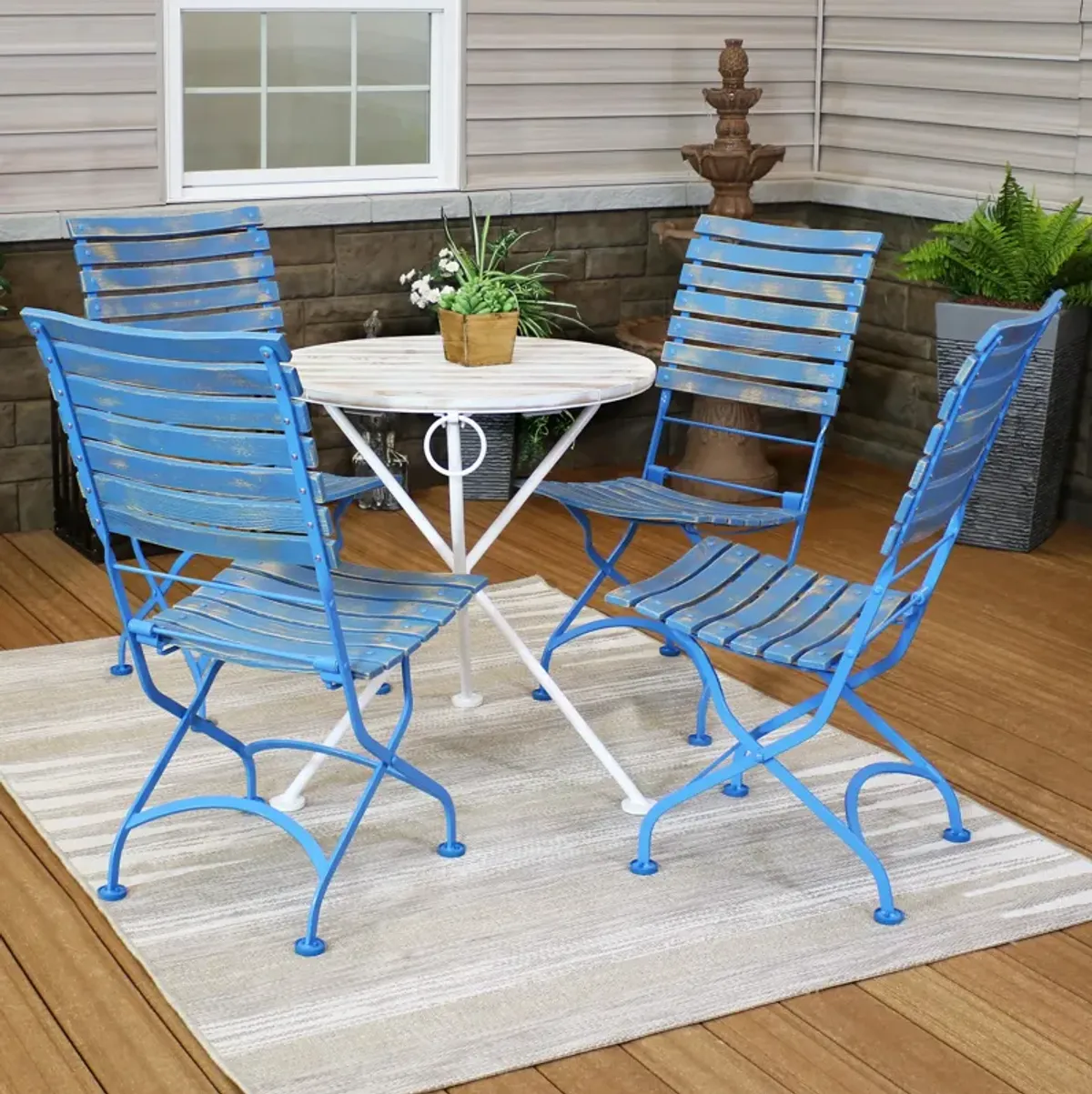 Sunnydaze Cafe Couleur Chestnut Wood 5-Piece Folding Bistro Set