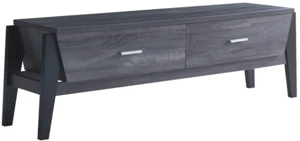 Distressed Grey & Black Ample Top Base TV Stand with 2 Drawers