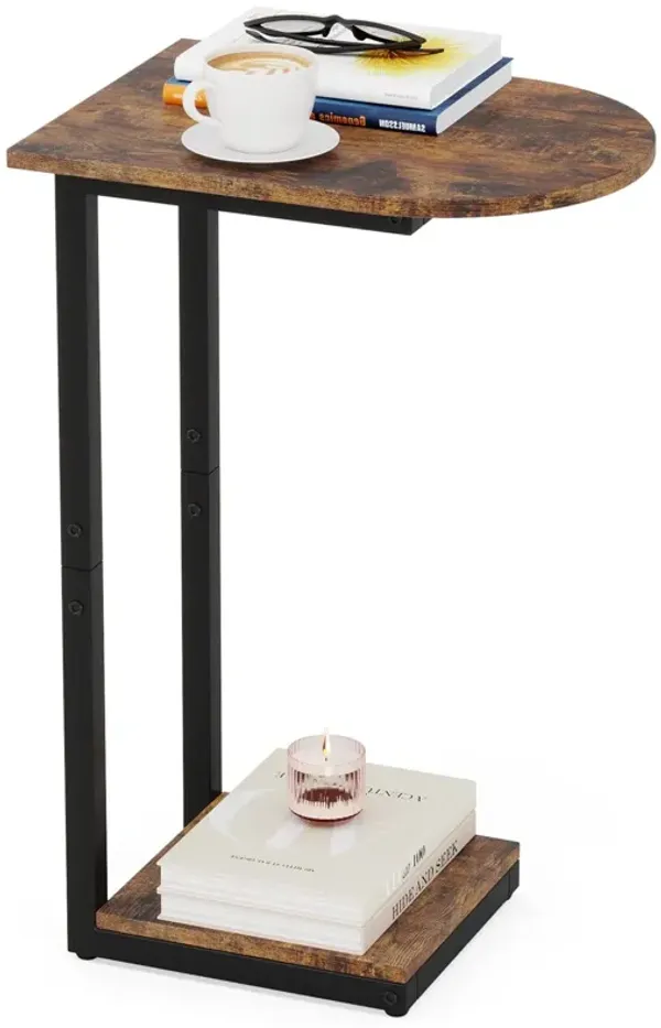 Hosfais Side Table Small End Table: C-Shaped Wood Sofa Table with Metal Frame for Living Room, Bedroom, Small Spaces (Rustic Bro