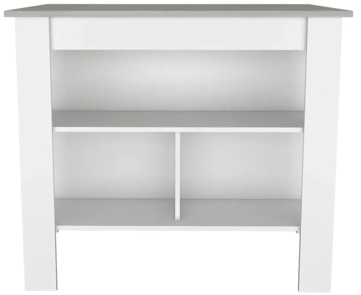 Cala Kitchen Island, Four Legs, Three Shelves - White Ibiza Marble