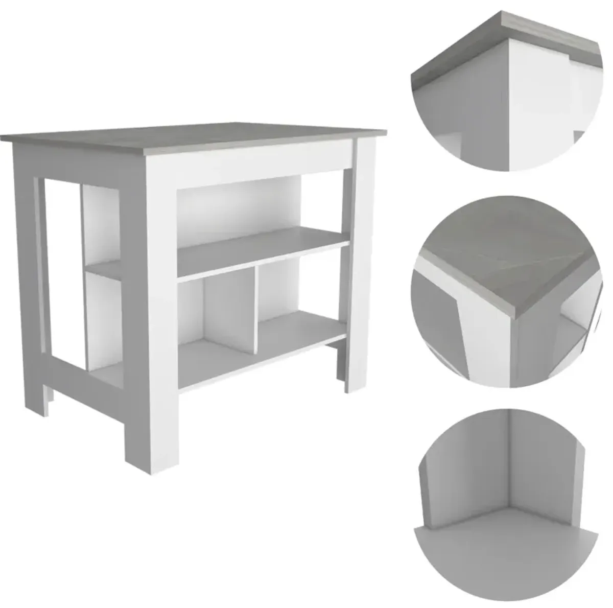 Cala Kitchen Island, Four Legs, Three Shelves - White Ibiza Marble