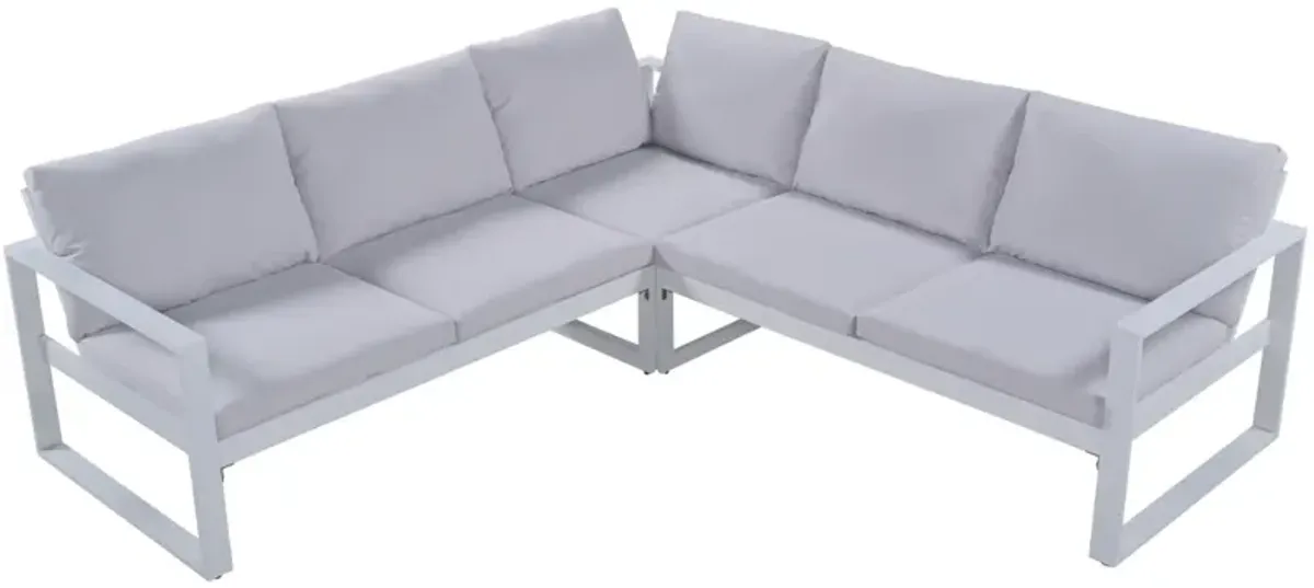 Industrial Style Outdoor Sofa Combination Set With 2 Love Sofa, 1 Single Sofa, 1 Table, 2 Bench