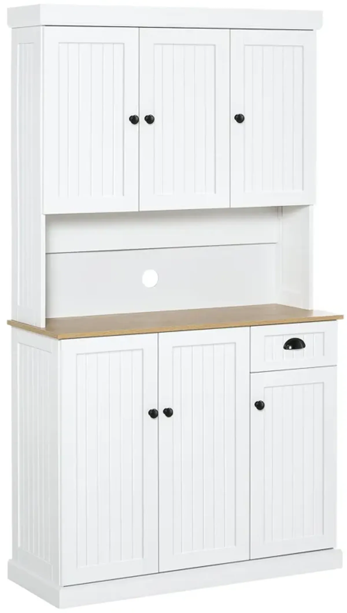 71" Kitchen Buffet with Hutch: Microwave Space, Storage, White