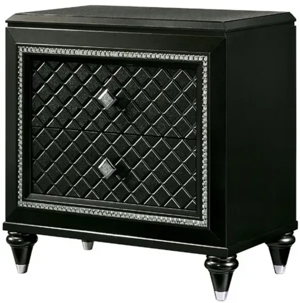 Two Drawer Solid Wood Nightstand with Turned Legs, Gray and Silver - Benzara