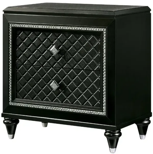 Two Drawer Solid Wood Nightstand with Turned Legs, Gray and Silver-Benzara