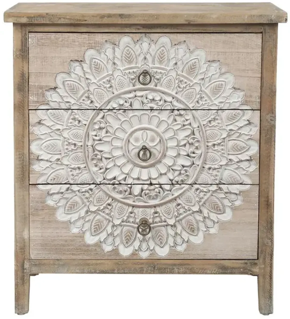 LuxenHome Wood Medallion Three-Drawer Chest