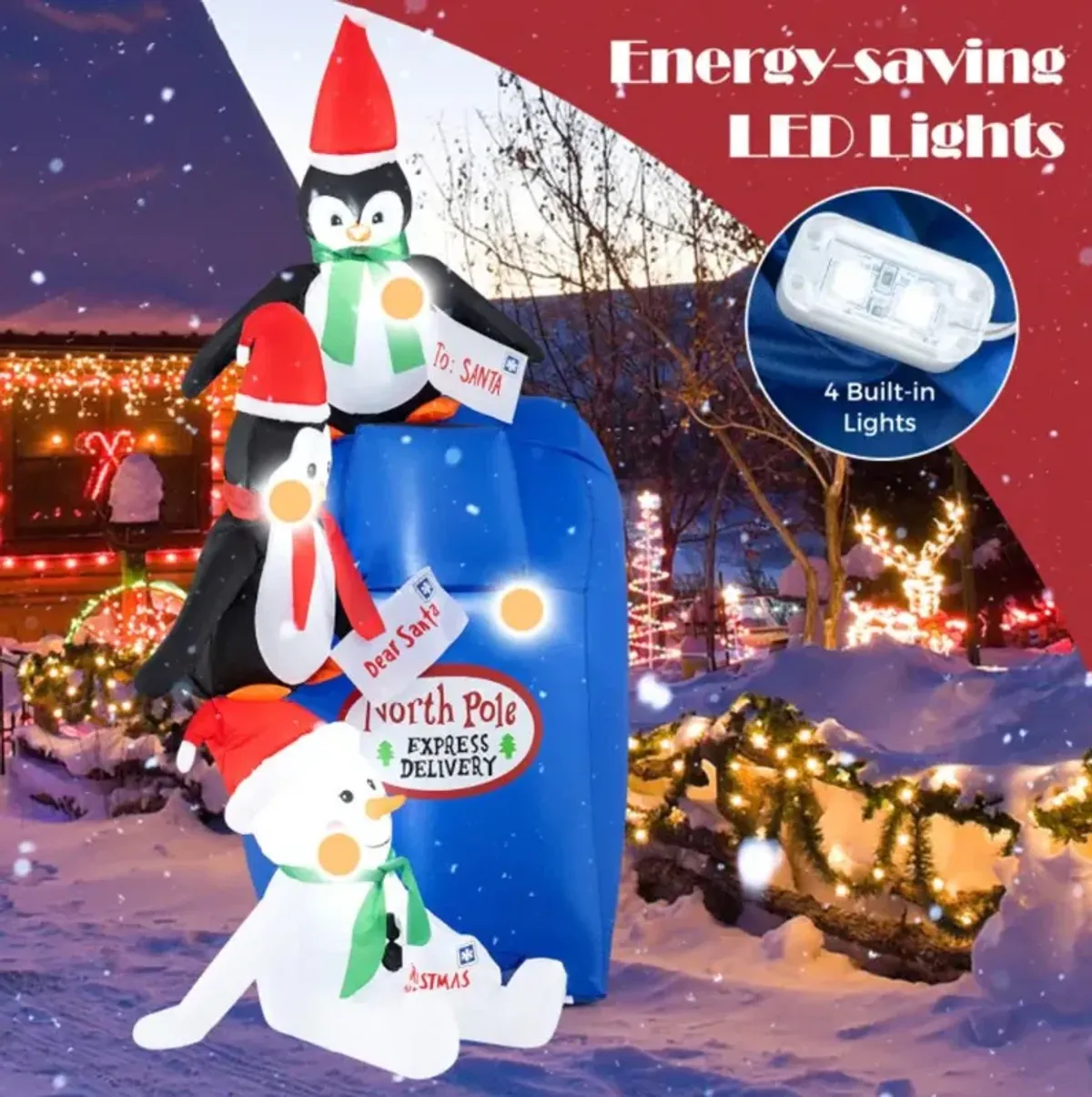 Hivvago 6 FT Lighted Christmas Inflatable Penguins and Snowman with Built-in LED Lights