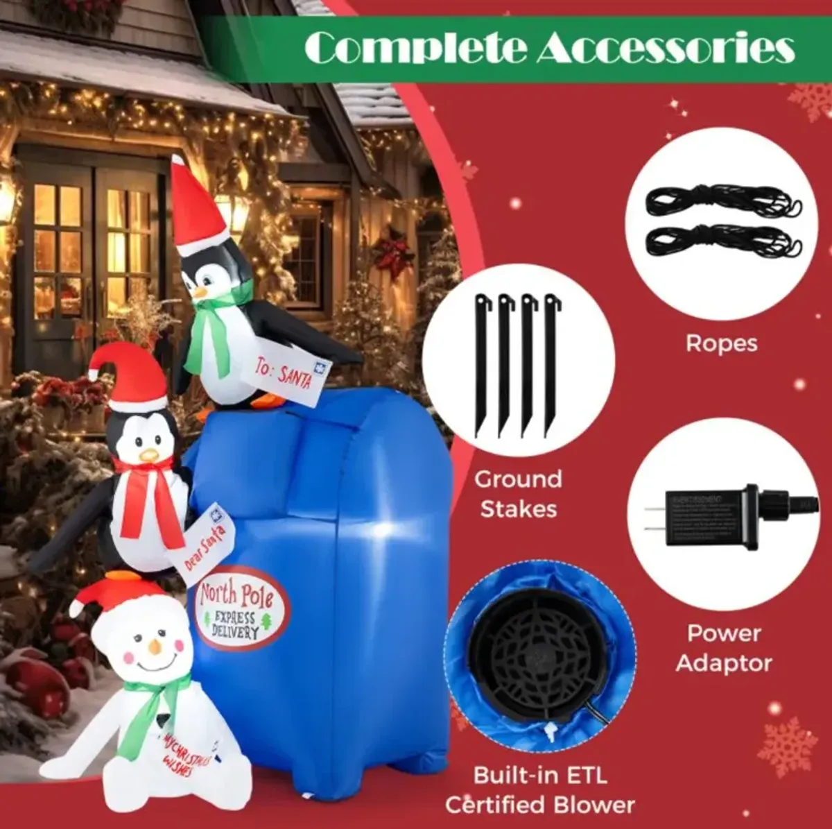 Hivvago 6 FT Lighted Christmas Inflatable Penguins and Snowman with Built-in LED Lights