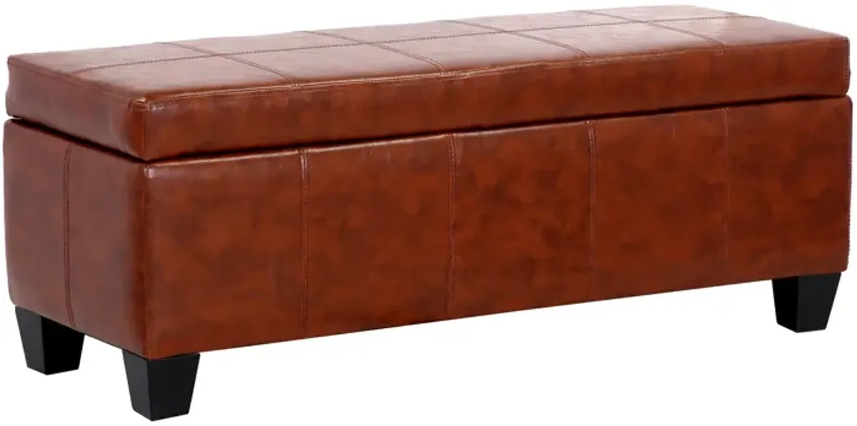 WestinTrends 42" Wide Faux Leather Rectangle Ottoman With Storage