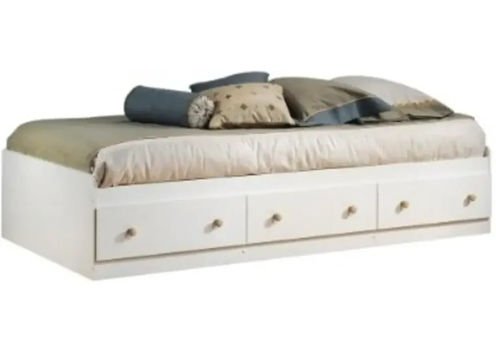 Twin Size Mates Platform Bed in White/Maple with 2 Storage Drawers