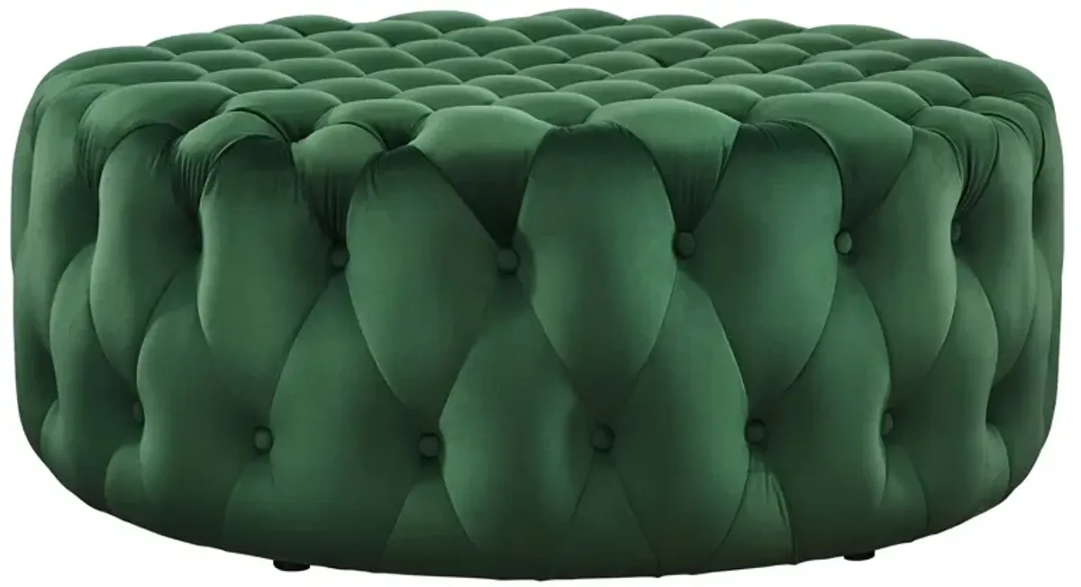 Amour Tufted Button Large Round Performance Velvet Ottoman