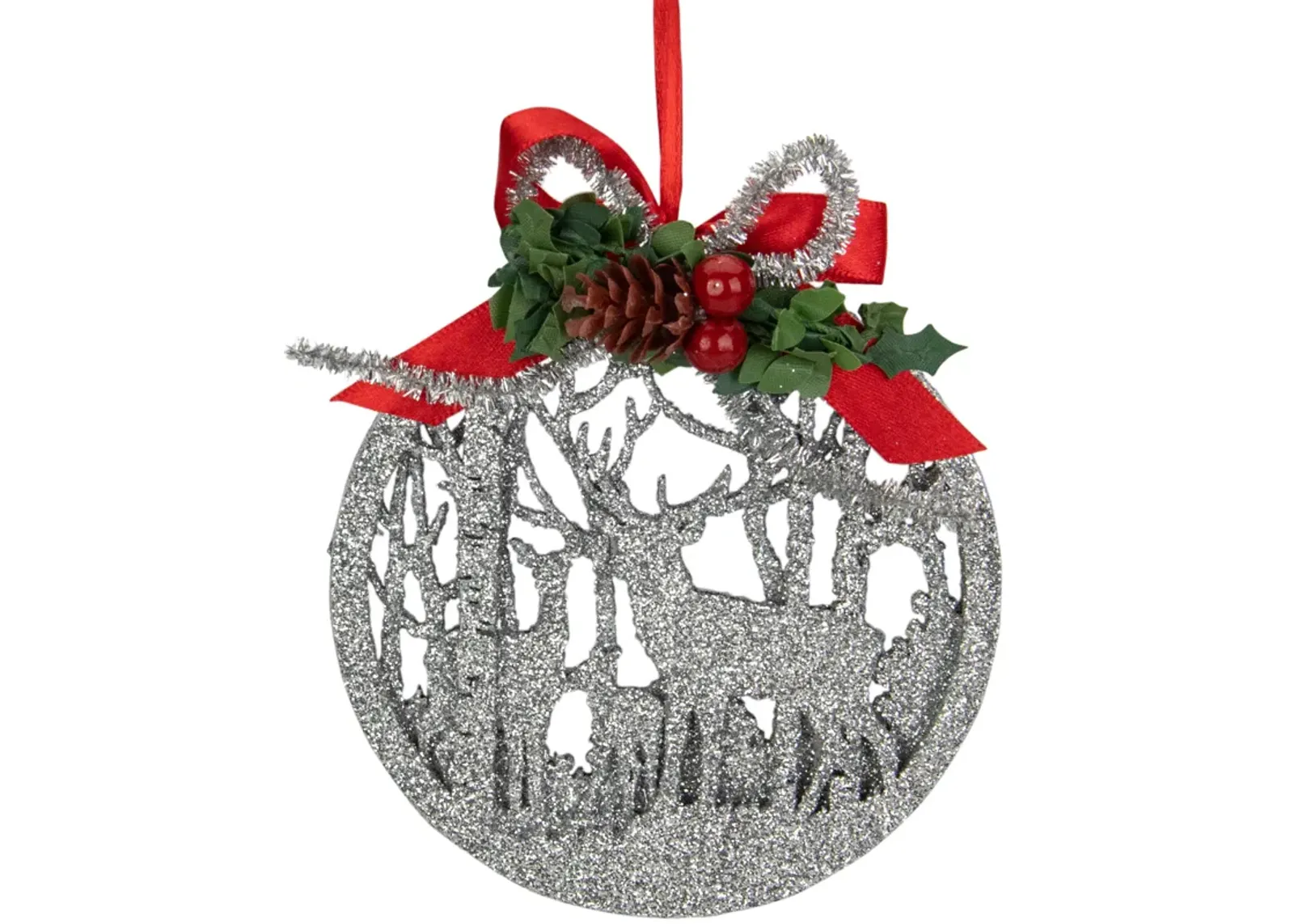 4.5-Inch 2-D Silver Glitter Reindeer Family Silhouette Christmas Ornament