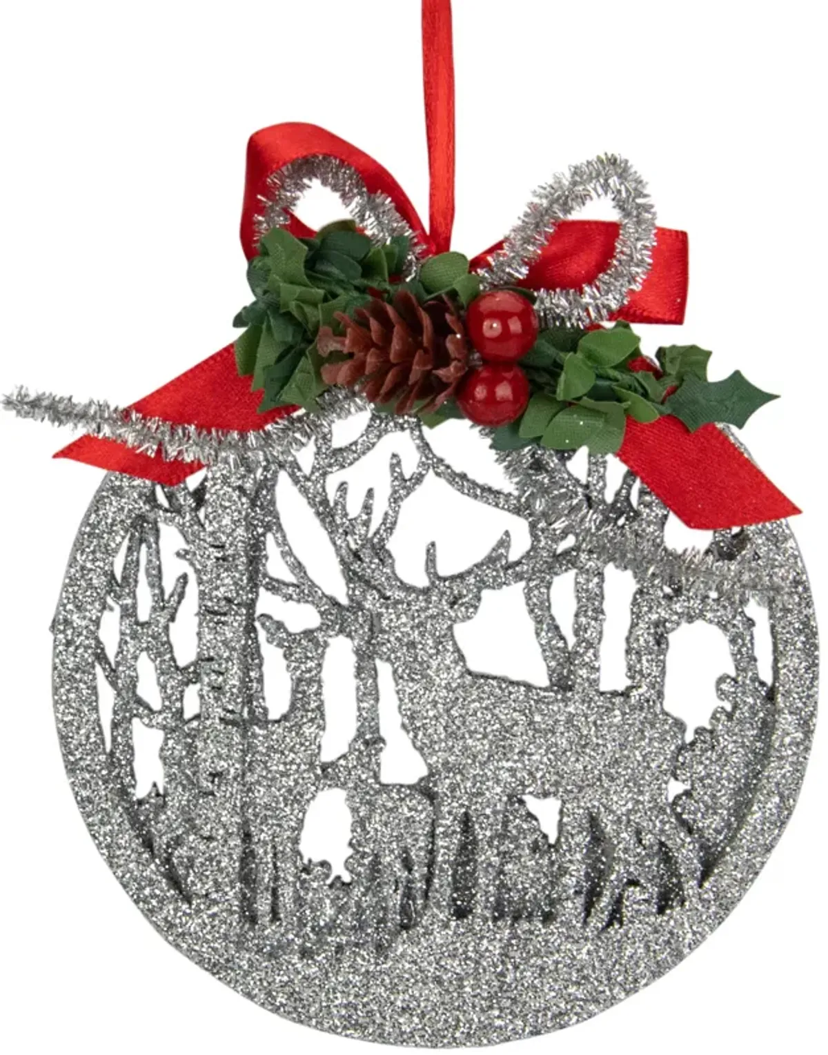 4.5-Inch 2-D Silver Glitter Reindeer Family Silhouette Christmas Ornament