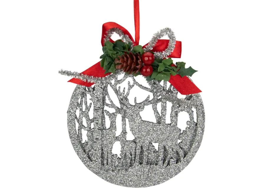 4.5-Inch 2-D Silver Glitter Reindeer Family Silhouette Christmas Ornament